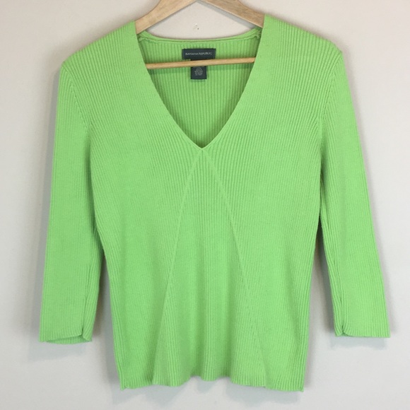 Banana Republic Ribbed V-neck Top - Lime Green - Picture 1 of 4